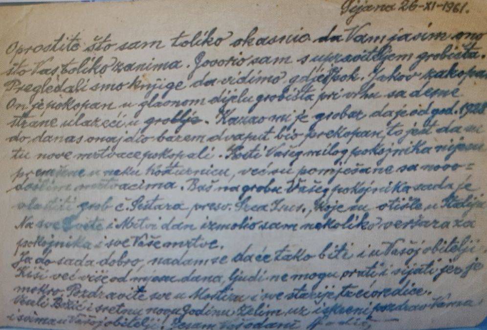 Dopisnica svećenika iz Šijane koji je pokušao naći grob Jakova Curavića Pišketa